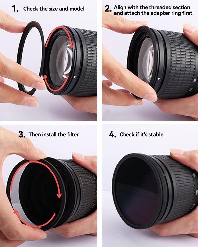 JOYTOLIN 67-58mm Metal Step-Up/Down Ring Adapter Compatible with Mirrorless Cameras DSLR Lens, UV CPL ND Filter Thread Converter, Black - Image 5